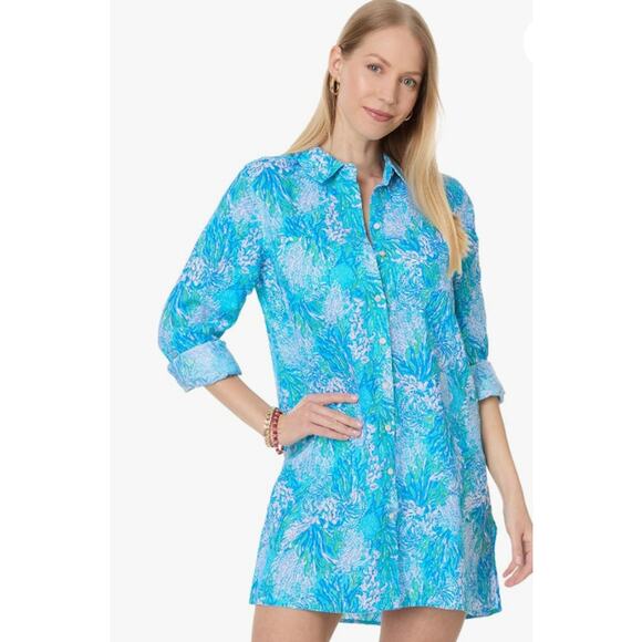 Lilly Pulitzer Sea View Swim Cover-Up M Blue Las Olas Aqua Strong Current NWT - Picture 1 of 12